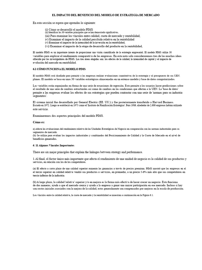 Impacto del Modelo PIMS en Rentabilidad | PDF | Compartir (Finanzas ...