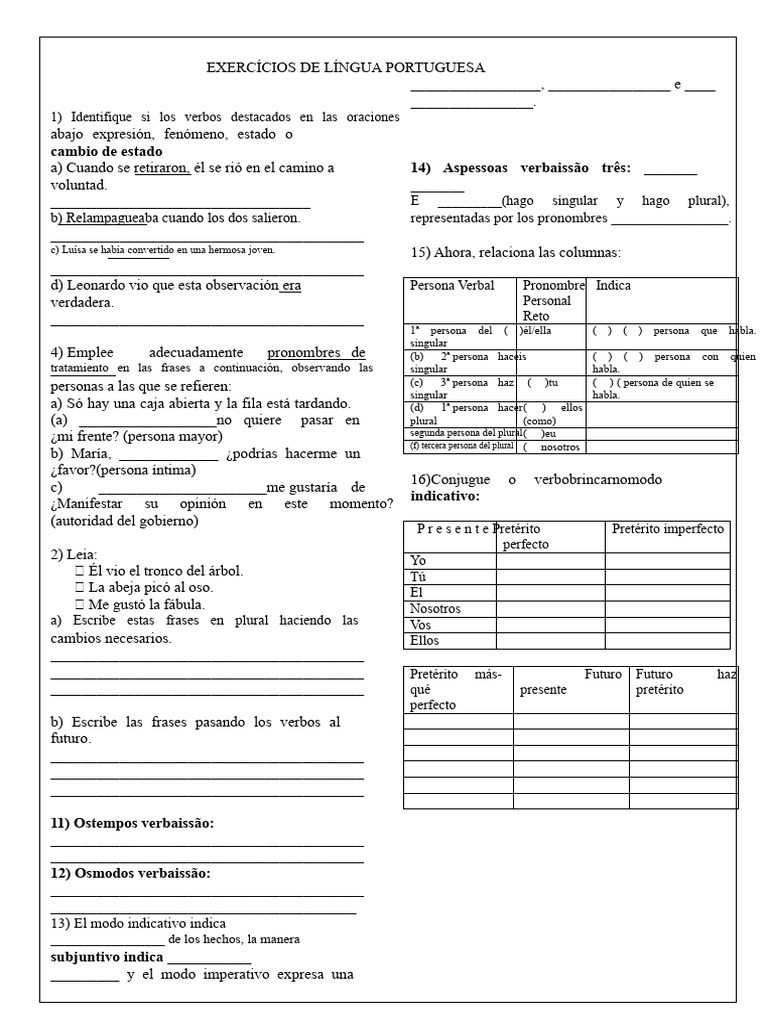 Ejercicio Verbos | PDF | Verbo | Plural