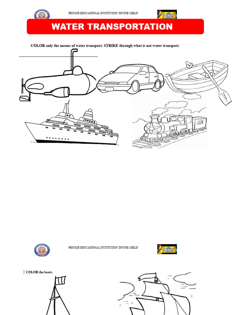 Worksheet On Water Transport For Children Aged 3 and 4 | PDF