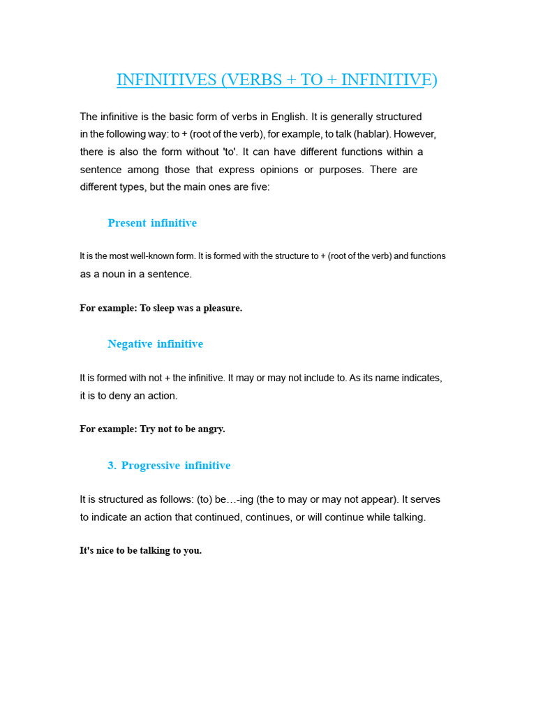Topic 3 Infinitive Verbs To Infinitive | PDF | Verb | Linguistics