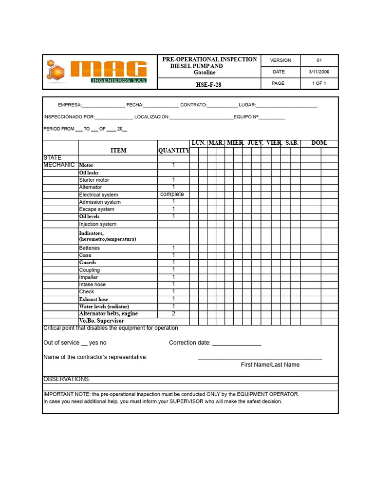 Motor Pump Inspection | PDF