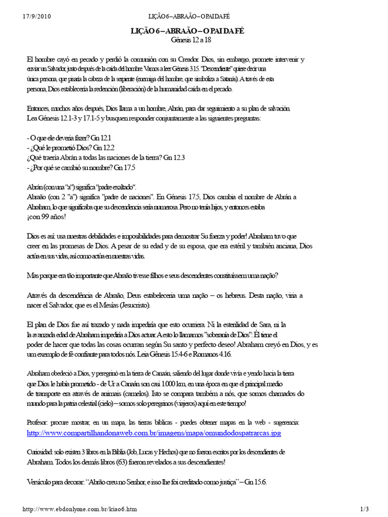 Lección 6 - Abraham - El Padre de La Fe | PDF | Abrahán | Creencia ...