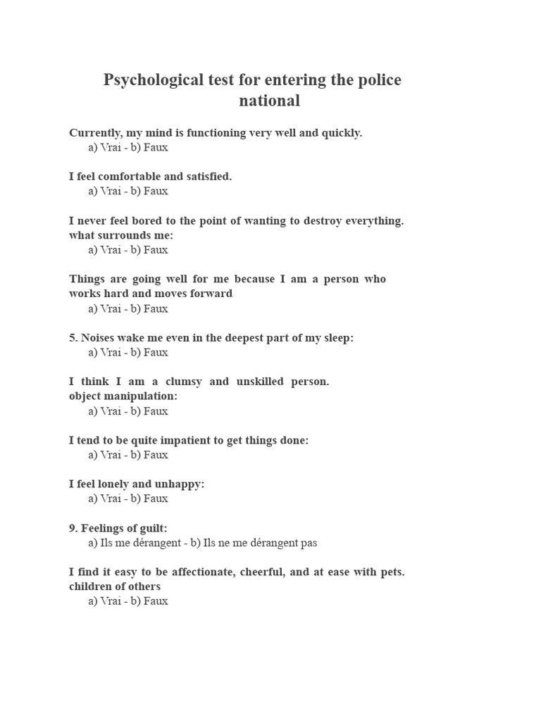 Police Entry Psychological Test | PDF | Behavioural Sciences ...