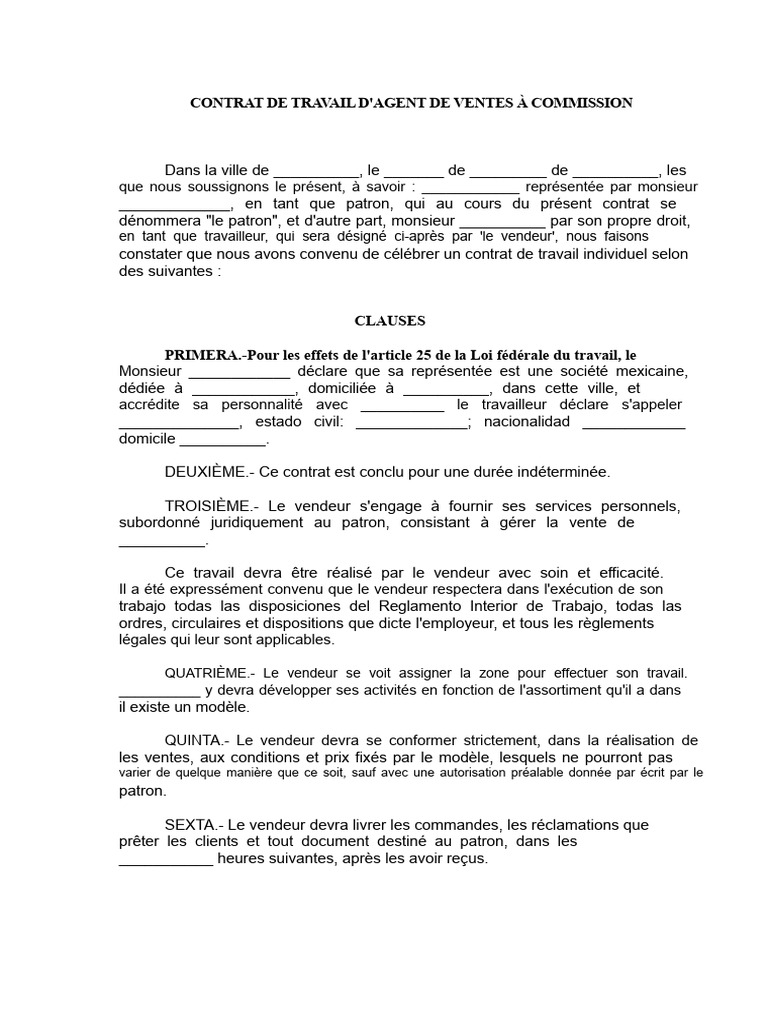 Contrat d'Agent de Ventes à Commission | PDF | Salaires | Temps de travail