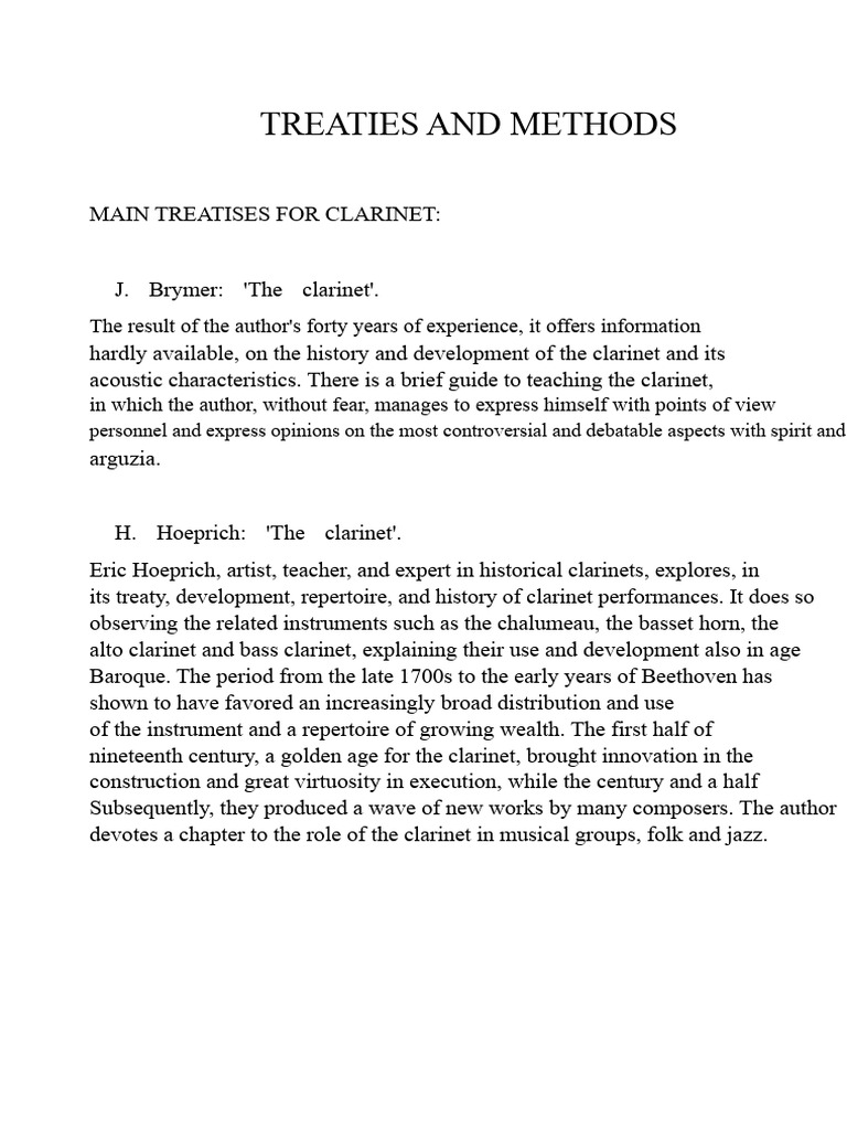 Treaties and Methods | PDF | Clarinet | Woodwind Instruments