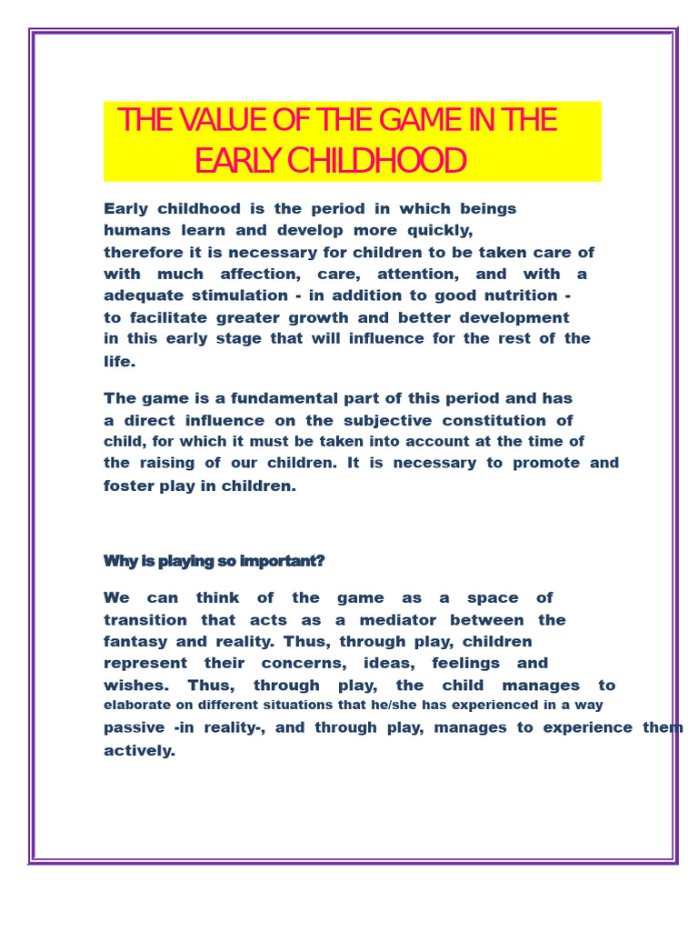 The Value of Play in Early Childhood | PDF | Toys | Socialization