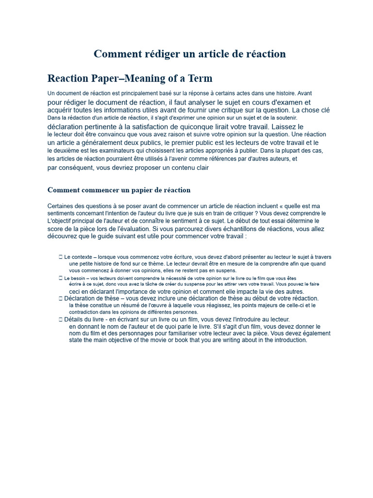 Guide pour rédiger un article de réaction | PDF