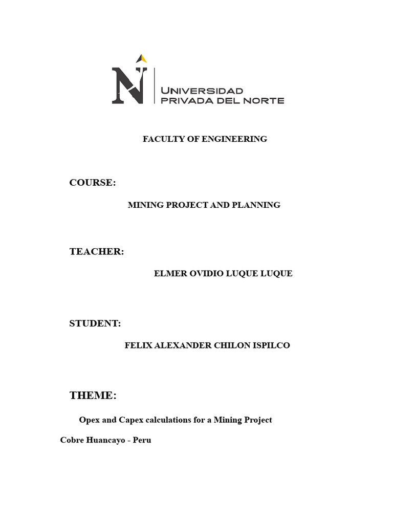 Opex and Capex Analysis for Mining Project | PDF | Mining