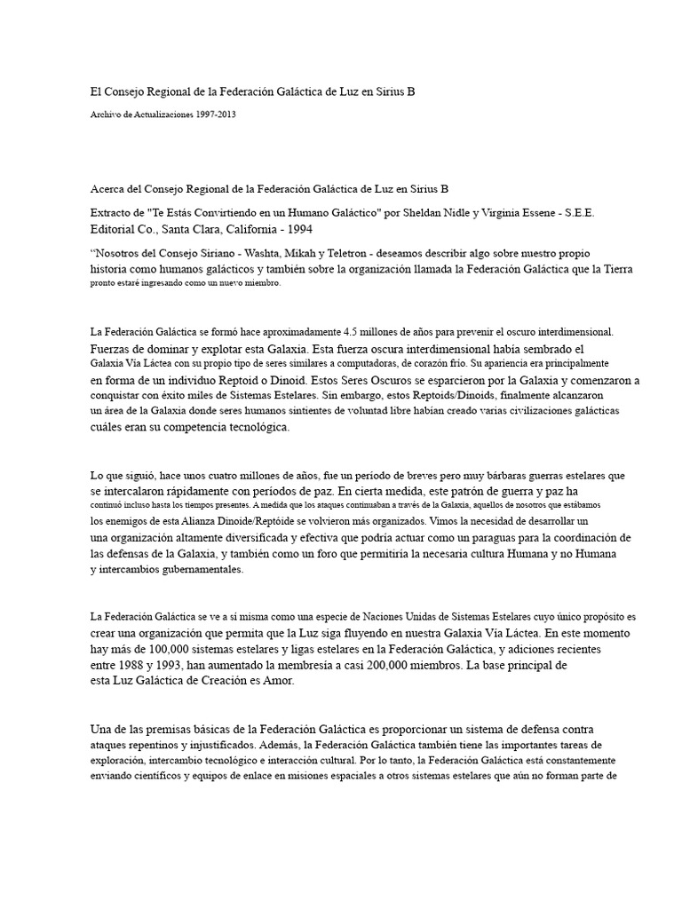 El Consejo Regional de La Federación Galáctica de Luz en Sirius B | PDF ...