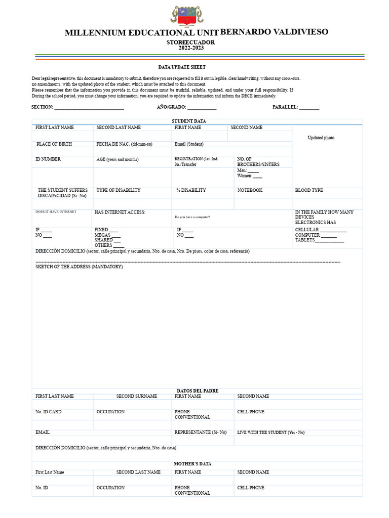 Student Data Update Form 2022-2023 | PDF | Childbirth | Caesarean Section
