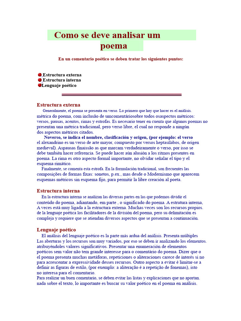 Cómo analizar un poema eficazmente | PDF | Metro (poesía) | Poesía
