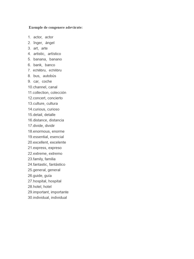 Cognates and False Cognates Examples | PDF