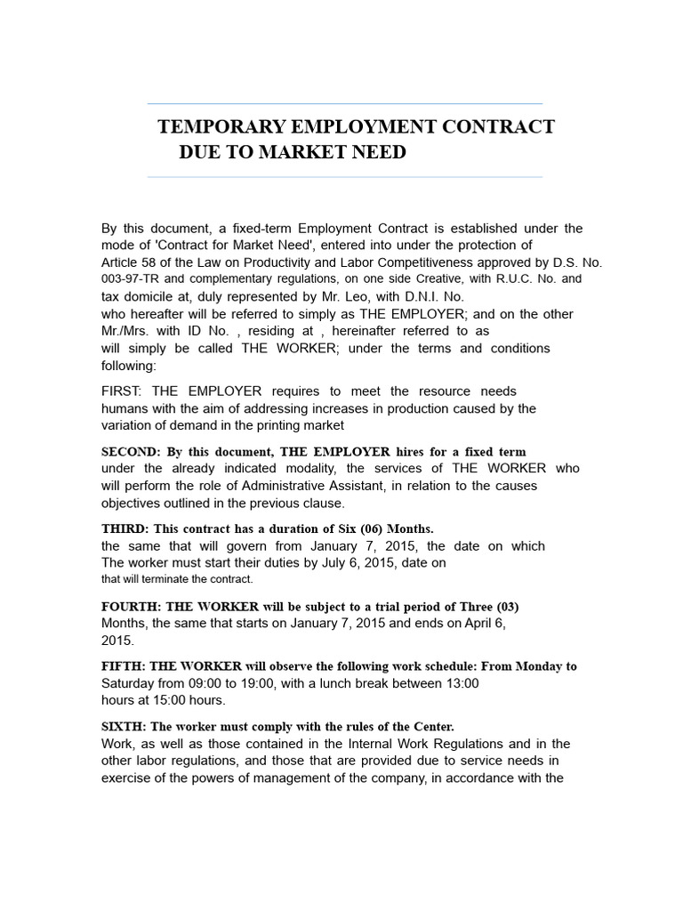 Temporary Employment Contract Template | PDF | Employment | Temporary Work
