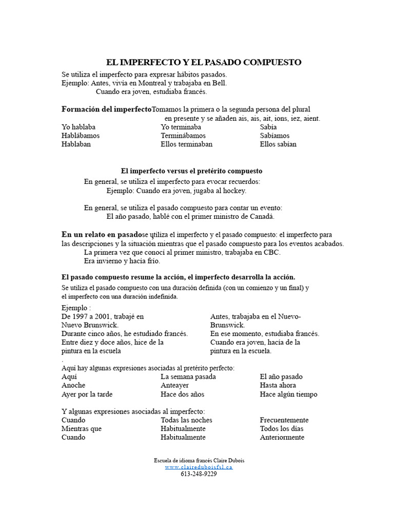 Uso del Imperfecto y Pasado Compuesto | PDF