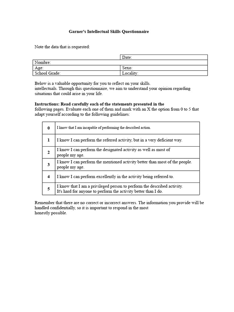 Gardner's Intellectual Skills Questionnaire | PDF | Mathematics ...