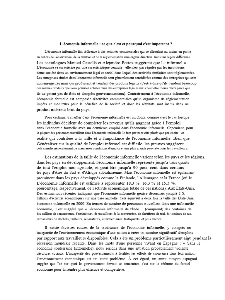 Comprendre l'économie informelle et ses enjeux | PDF | Économie | Impôts