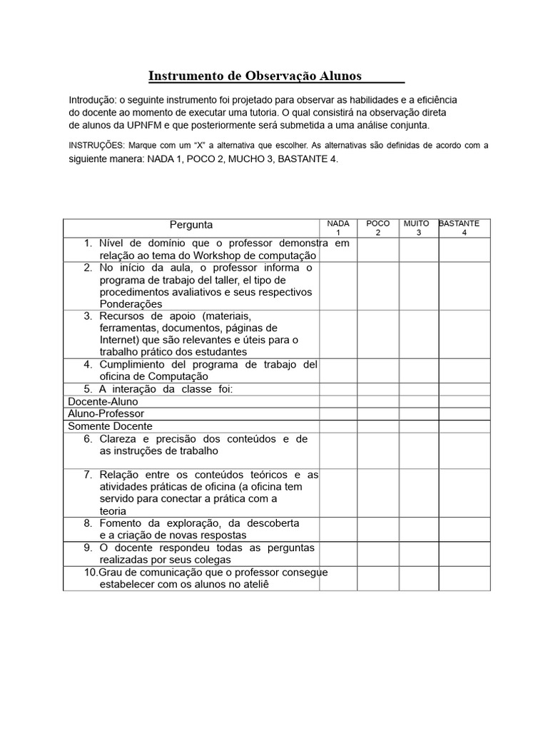 Instrumento de Observação Alunos | PDF