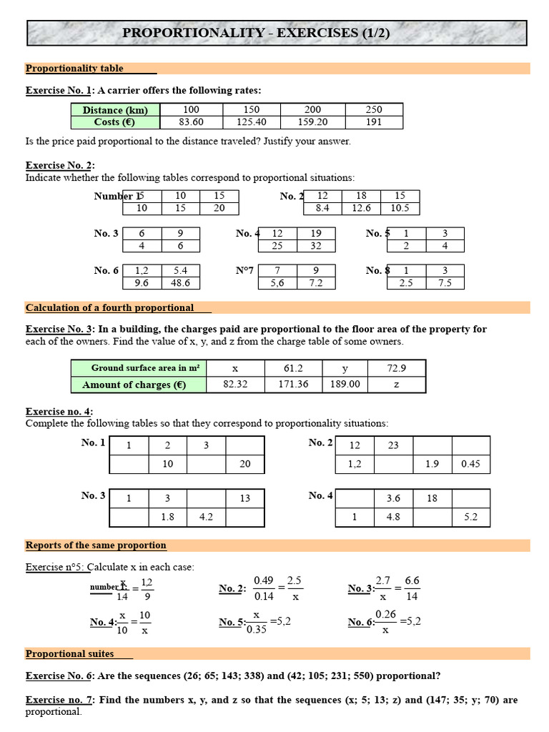 Proportionality Exercises and Solutions | PDF | Speed