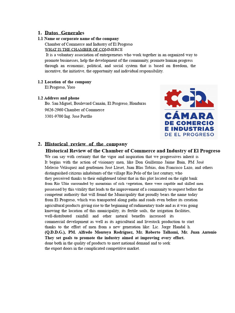 Chamber of Commerce El Progreso Overview | PDF | Economies