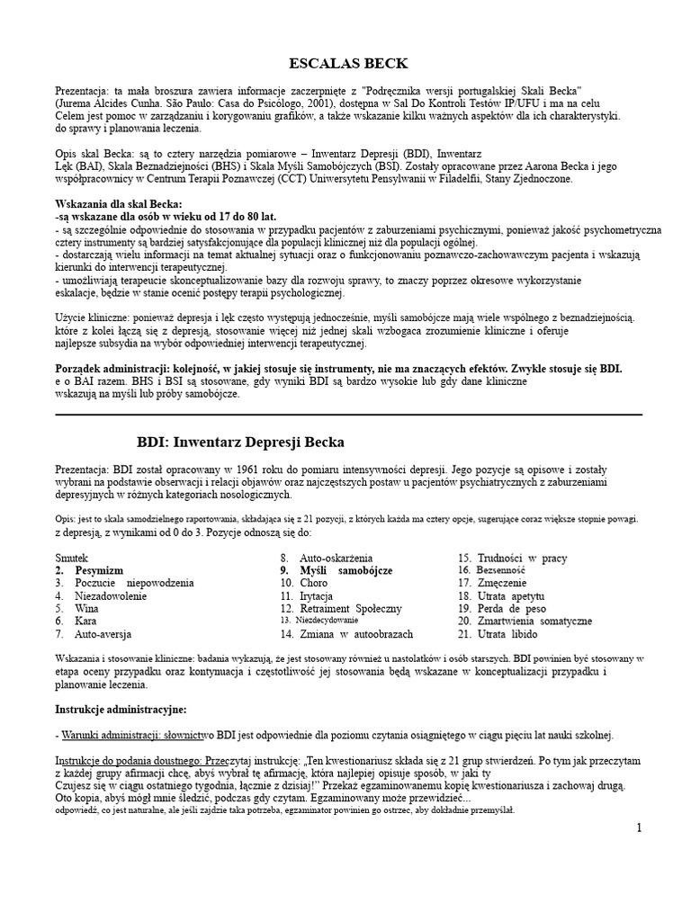 Podręcznik Skali Becka | PDF