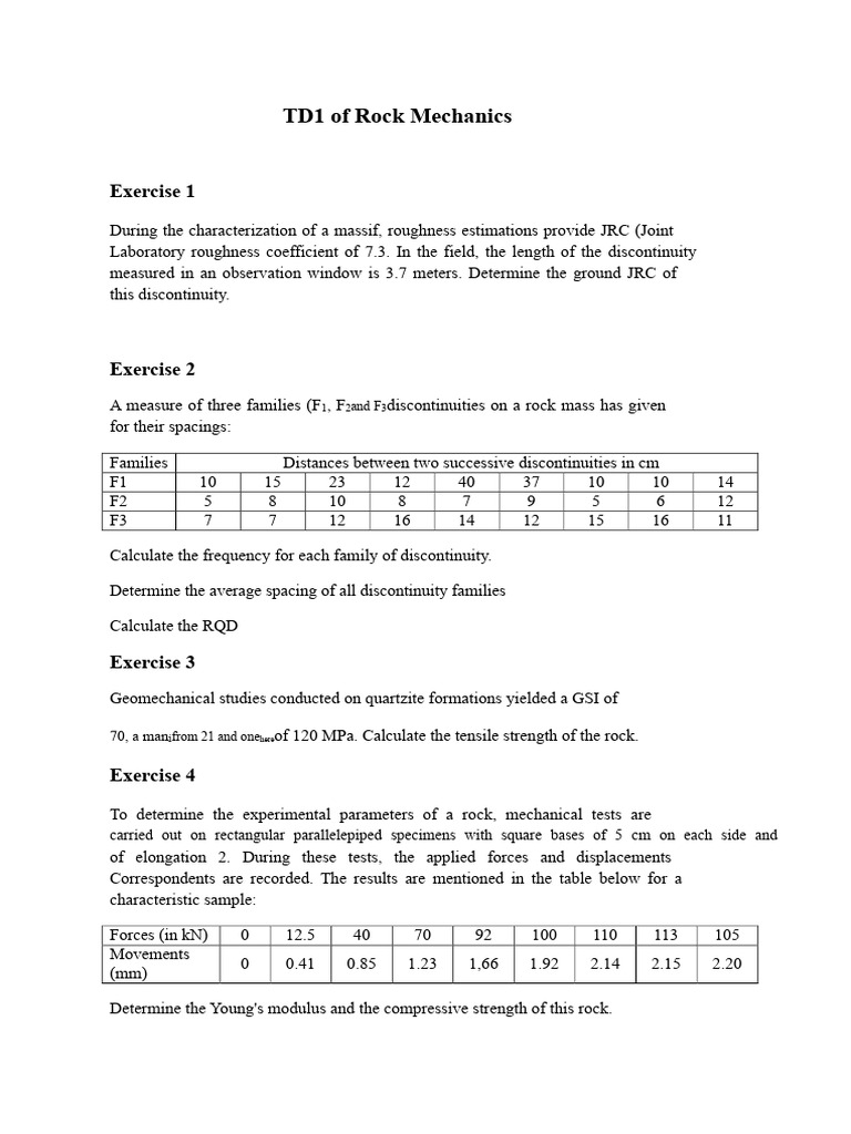Rock Mechanics TD1 | PDF