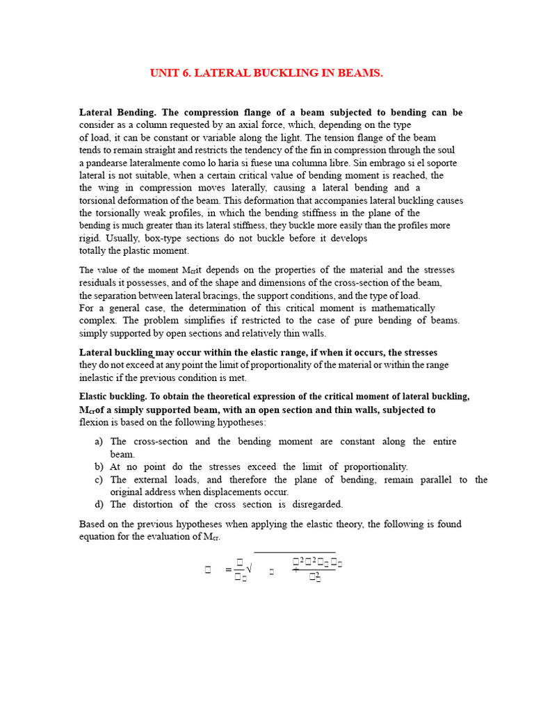 Lateral Buckling in Beams | PDF | Buckling | Bending