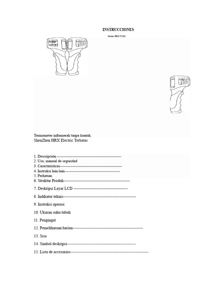 Panduan Termometer Inframerah HRX-T1803 | PDF