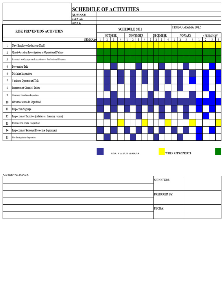 Risk Prevention Activity Schedule 2023 | PDF | Safety | Occupational ...