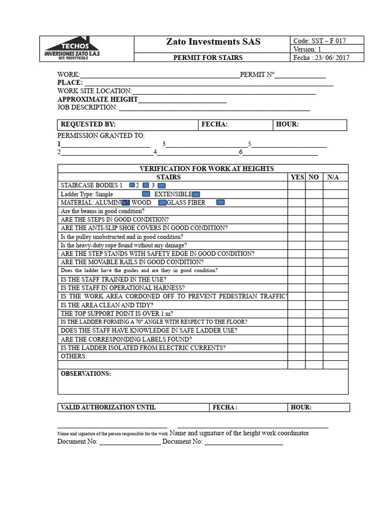 Stair Work Permit and Safety Checklist | PDF