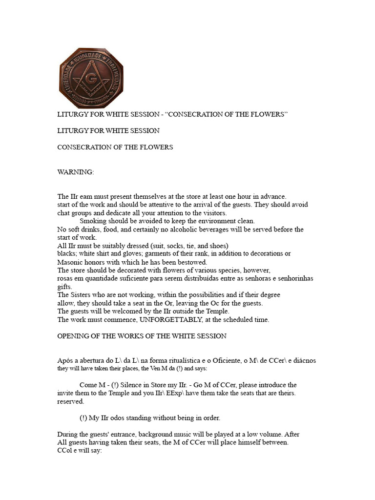 White Session Liturgy: Flower Consecration | PDF | Freemasonry | Rose