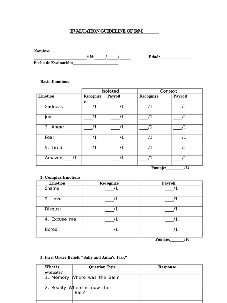 ToM Evaluation Guidelines and Scoring | PDF | Emotions | Behavioural ...