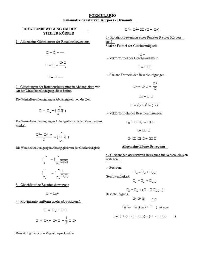 Formular - Kinematik Des Starren Körpers | PDF