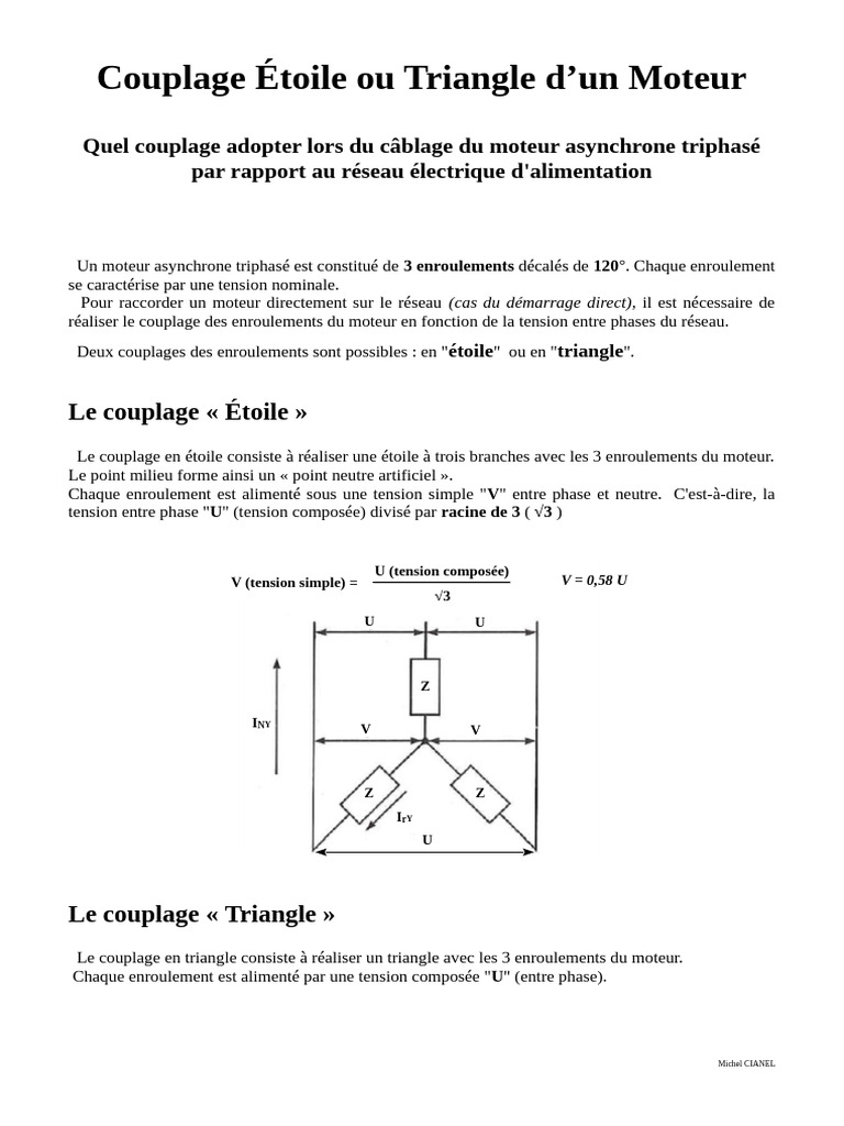 Couplage Étoile ou Triangle pour Moteurs PDF Tension électrique — free download