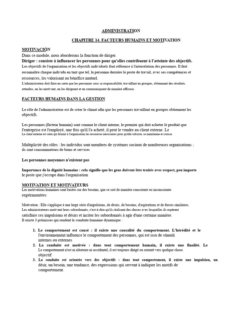 Facteurs humains et motivation en gestion | PDF | Motivation | Motivant