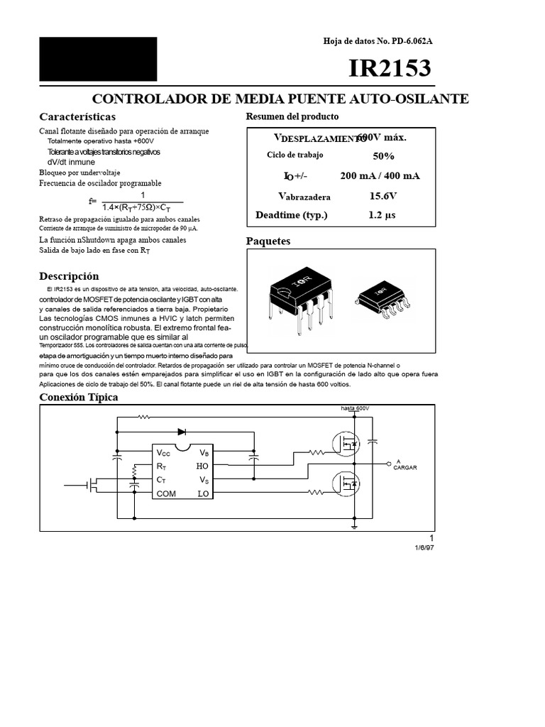 Controlador IR2153: Especificaciones y Usos | PDF | Corriente continua ...