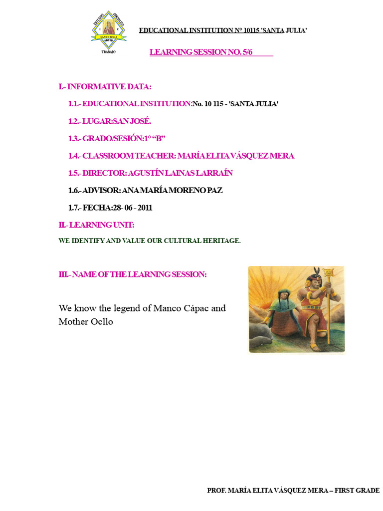 Session Manco Capac and Mama Ocllo | PDF | Learning