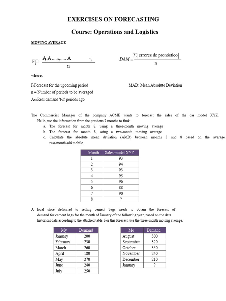 Forecasting Techniques and Exercises | PDF | Forecasting | Moving Average