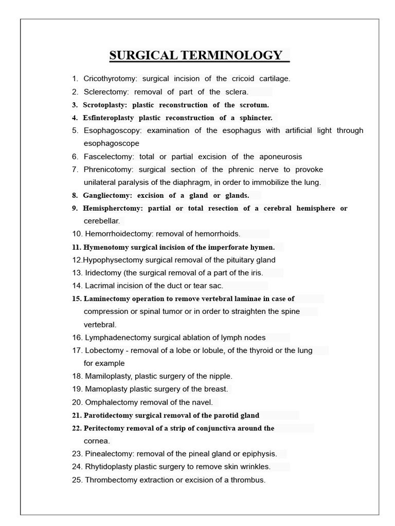 Comprehensive Surgical Terminology Guide | PDF | Atheroma | Gallbladder