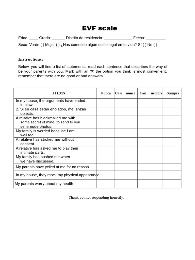 EVF Scale: Family Dynamics Assessment | PDF