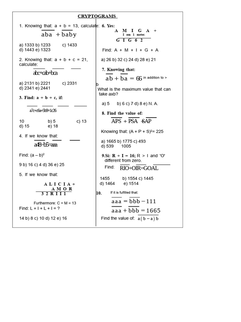 Cryptogram Puzzles and Solutions | PDF | Mathematics