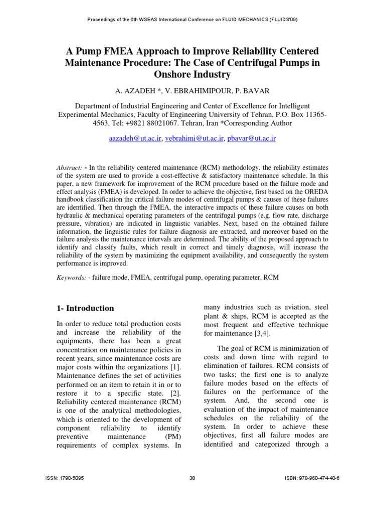 FMEA Framework for Centrifugal Pump RCM | PDF | Pump | Reliability ...
