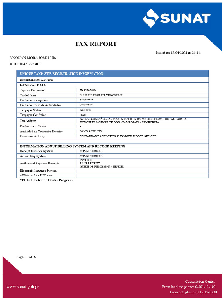 Tax Report for Sunrise Tourist Viewpoint | PDF | Income | Taxes
