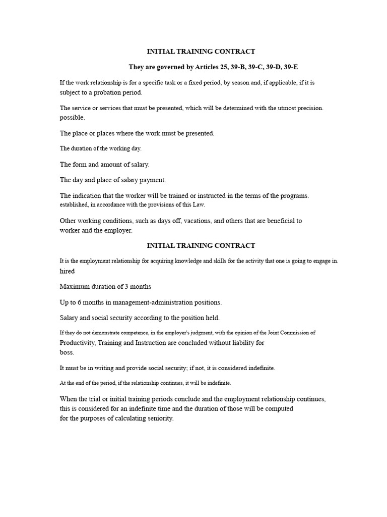 Initial Training Contract Summary Law | PDF
