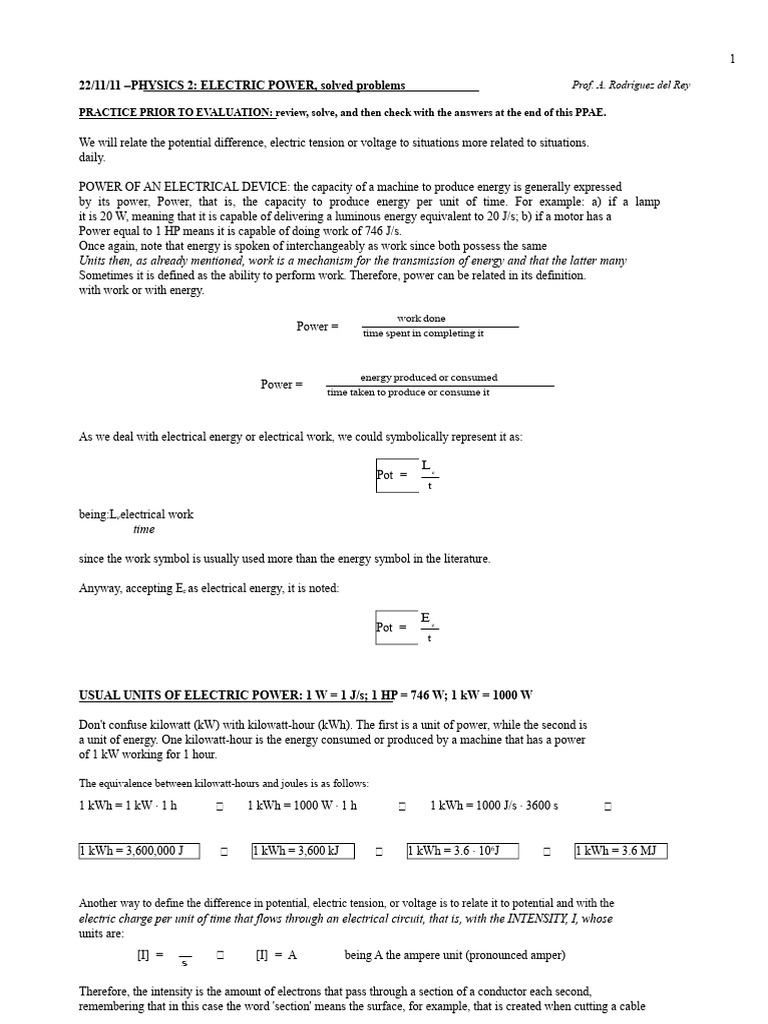 Electric Power Problems and Solutions | PDF | Voltage | Watt