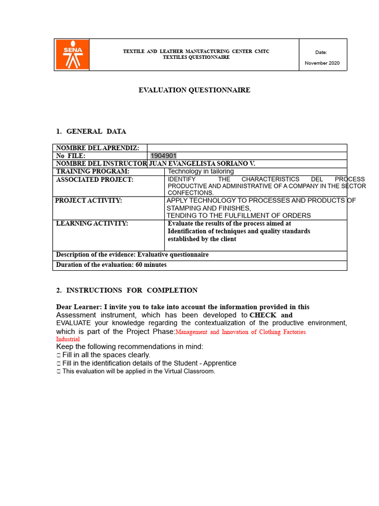 Textile Manufacturing Evaluation Questionnaire | PDF | Yarn | Textiles