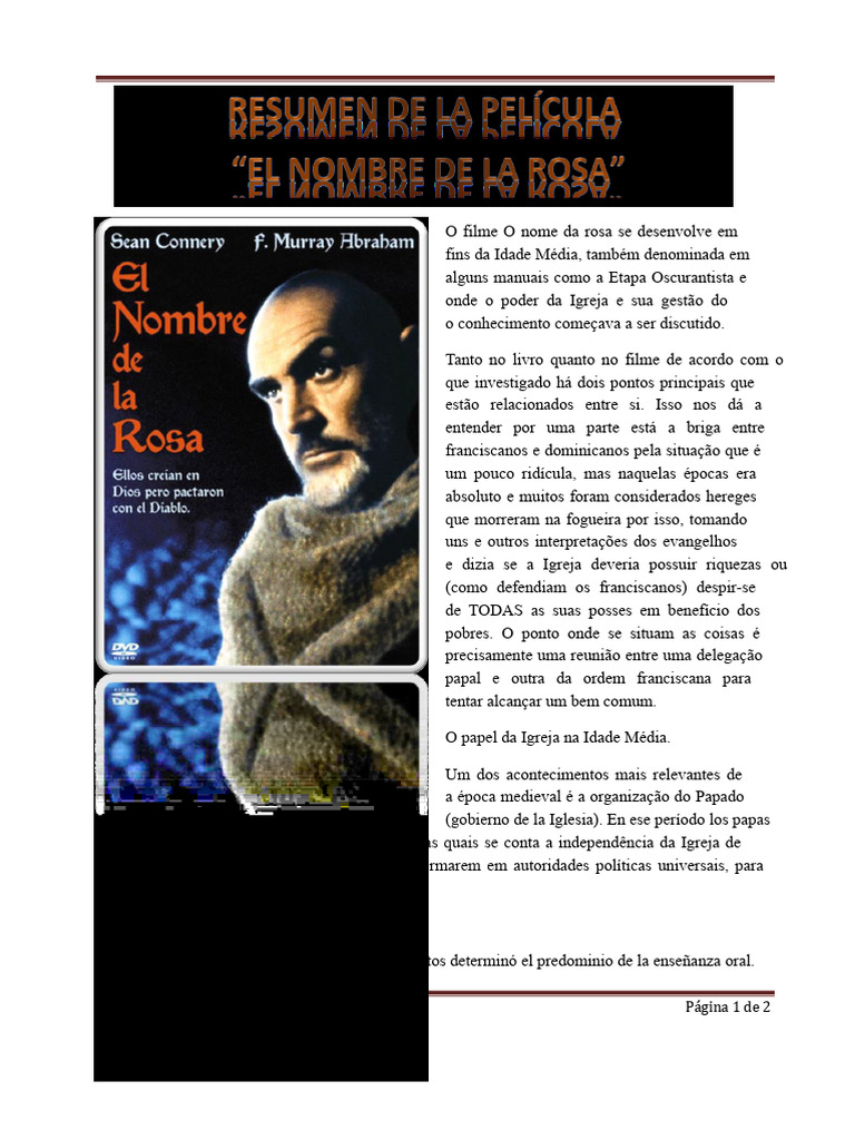 Resumo de O Nome Da Rosa | PDF | Idade Média | Igreja cristã