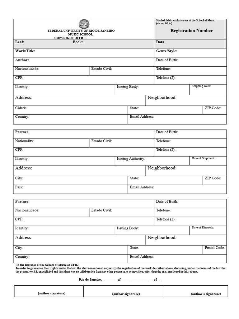 Music Registration (Form) PDF | PDF | Written Communication