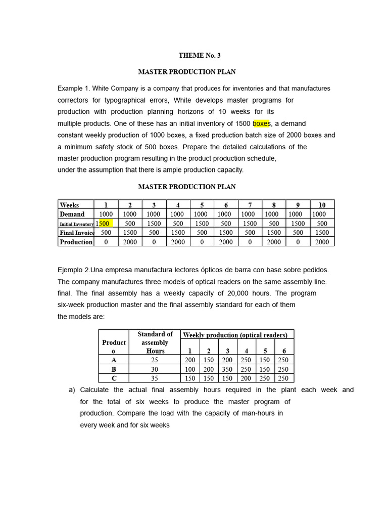 Master Production Plan Examples and Calculations | PDF | Business
