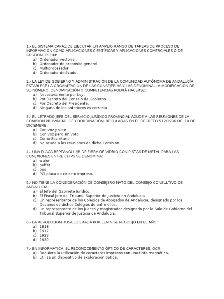 Examen de Auxiliar Administrativo PDF Granada Privacidad de la información