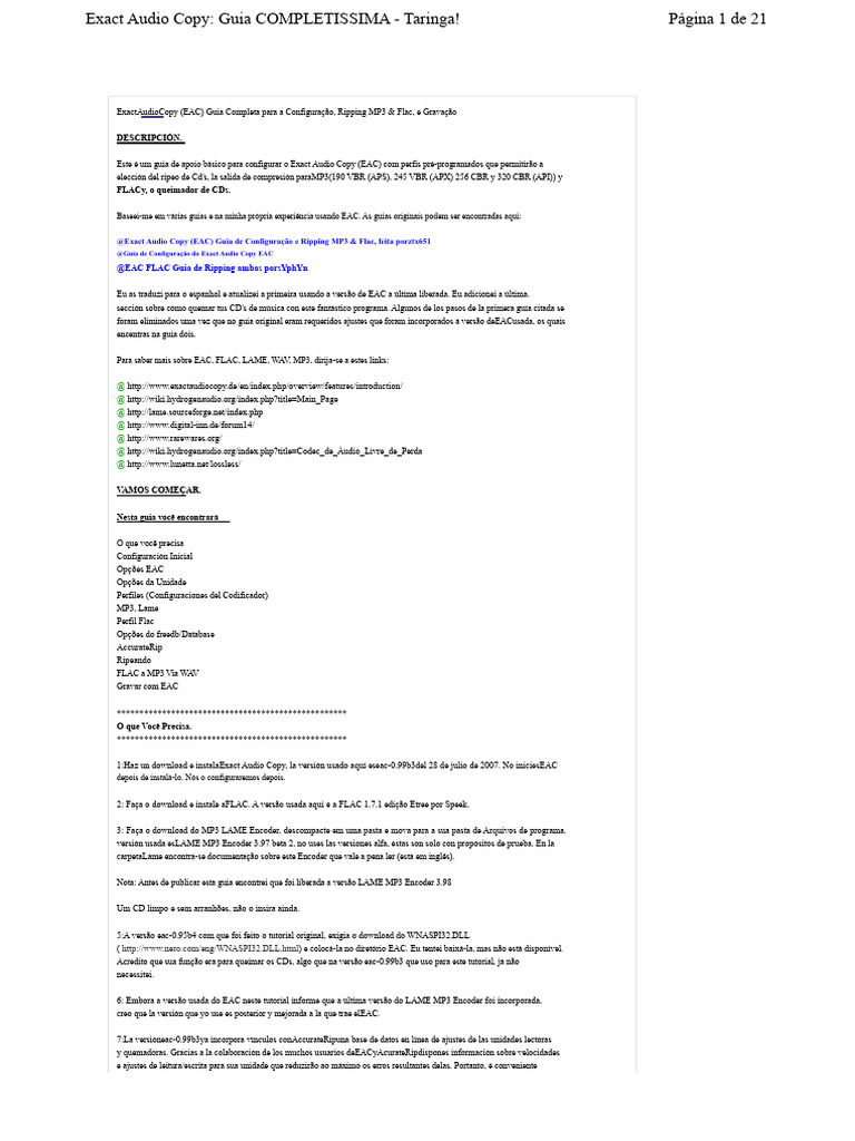 Guia Completa do Exact Audio Copy EAC | PDF | MP3 | Drive de disco rígido